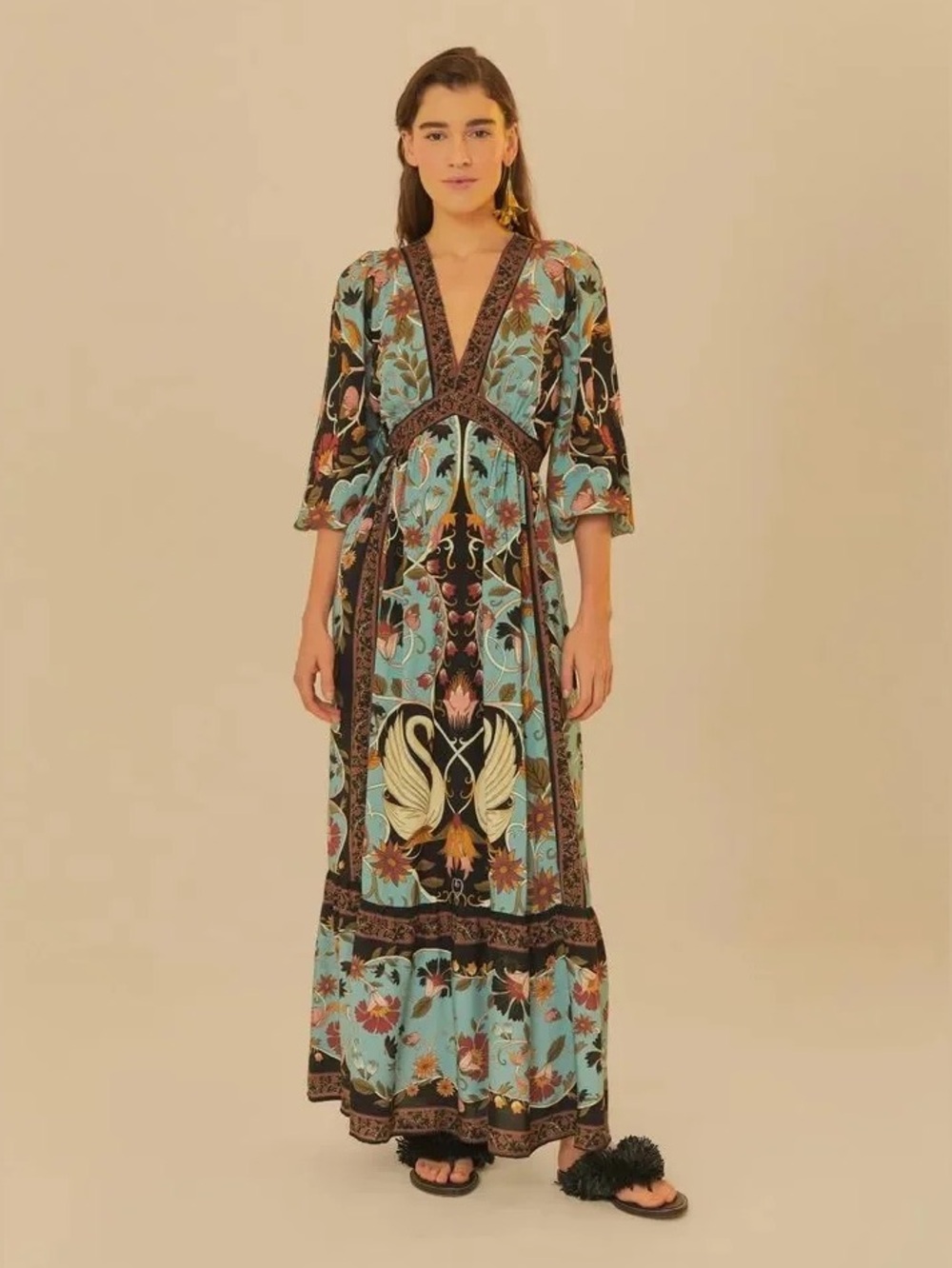 Farm Rio Swan Night long dress small RARE